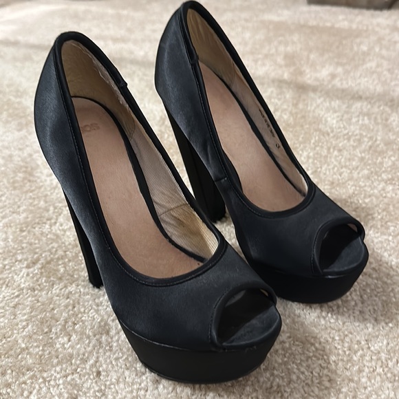 Asos black satin platform heels Sz 5 - Picture 2 of 5